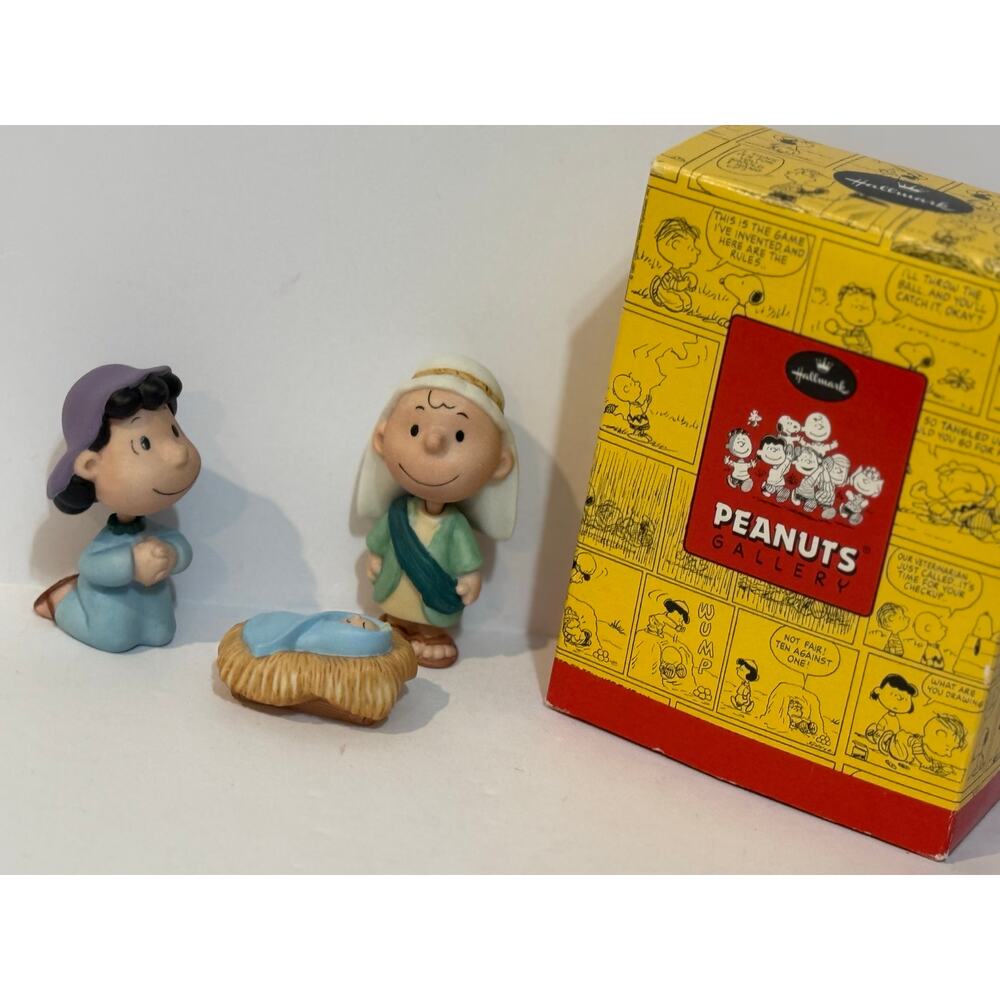 Hallmark 2001 Peanuts Nativity The Holy family 3 pc Set Peanut Gallery